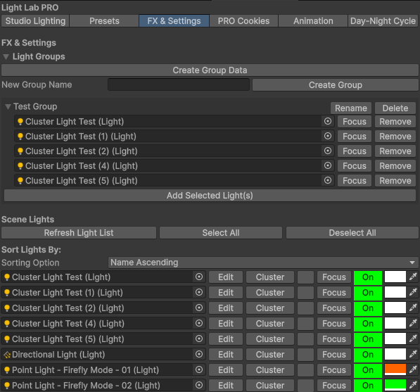 Scene lights and cluster interface